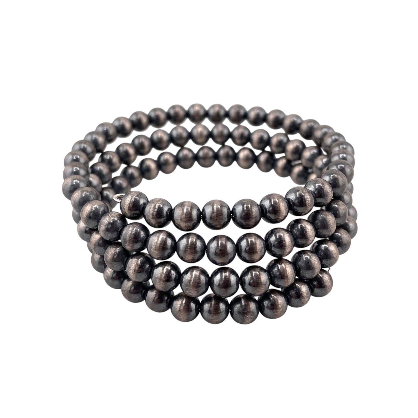 Desert Pearl 6mm Oxidized Bead Wrap Bracelet Sterling Silver
