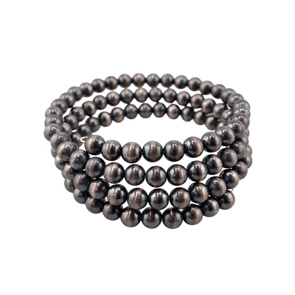 Desert Pearl 6mm Oxidized Bead Wrap Bracelet Sterling Silver