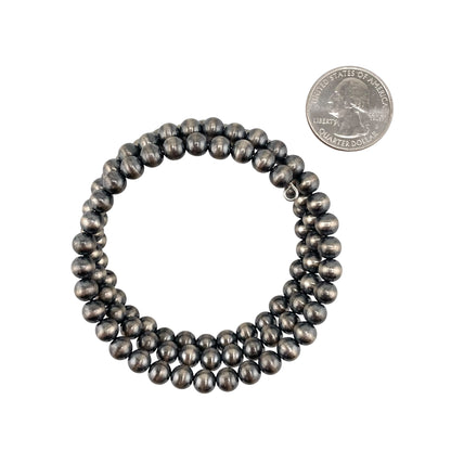 Desert Pearl 6mm Oxidized Bead Wrap Bracelet Sterling Silver