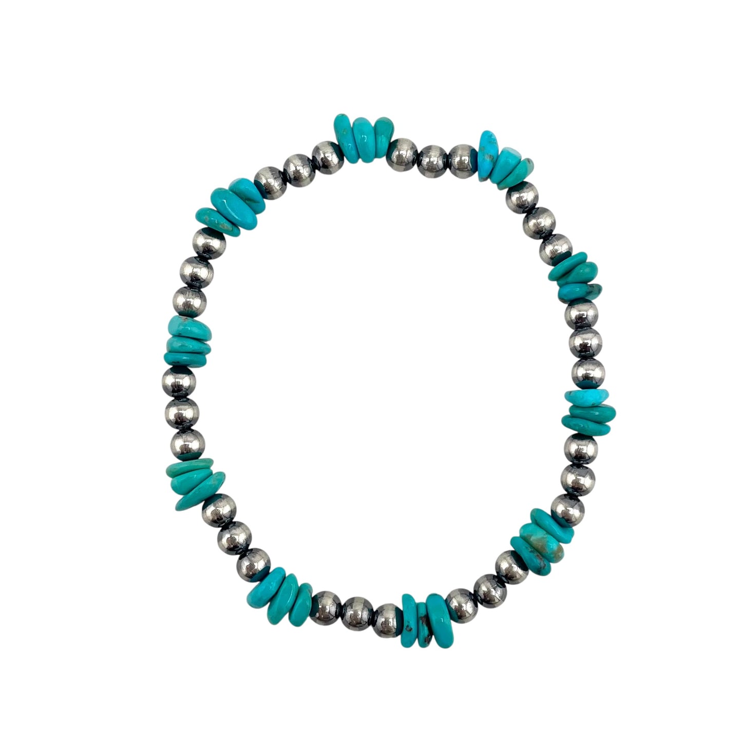 Blue Turquoise Desert Pearl Mixed Bead Stretch Bracelet Sterling Silver