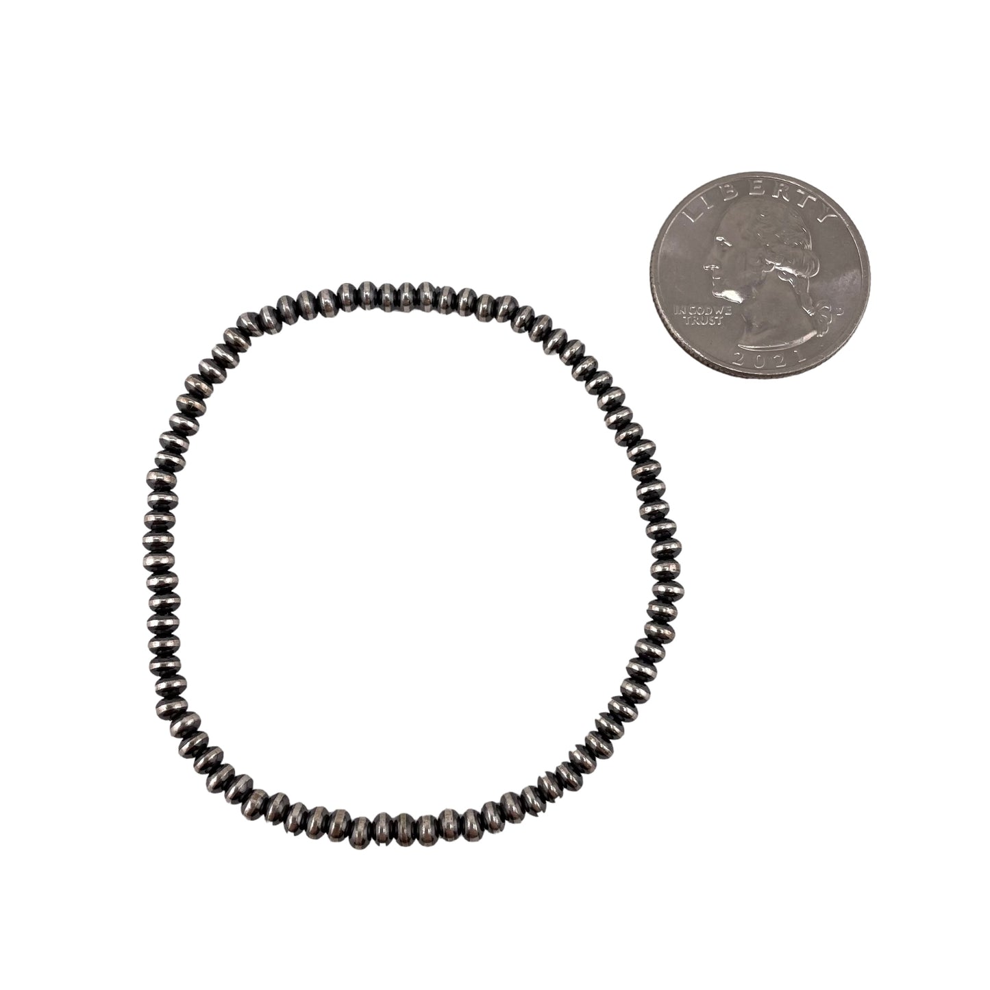 Sterling Silver Desert Pearls Oxidize Saucer Bead Stretch Bracelet. Available from 3mm to 9mm