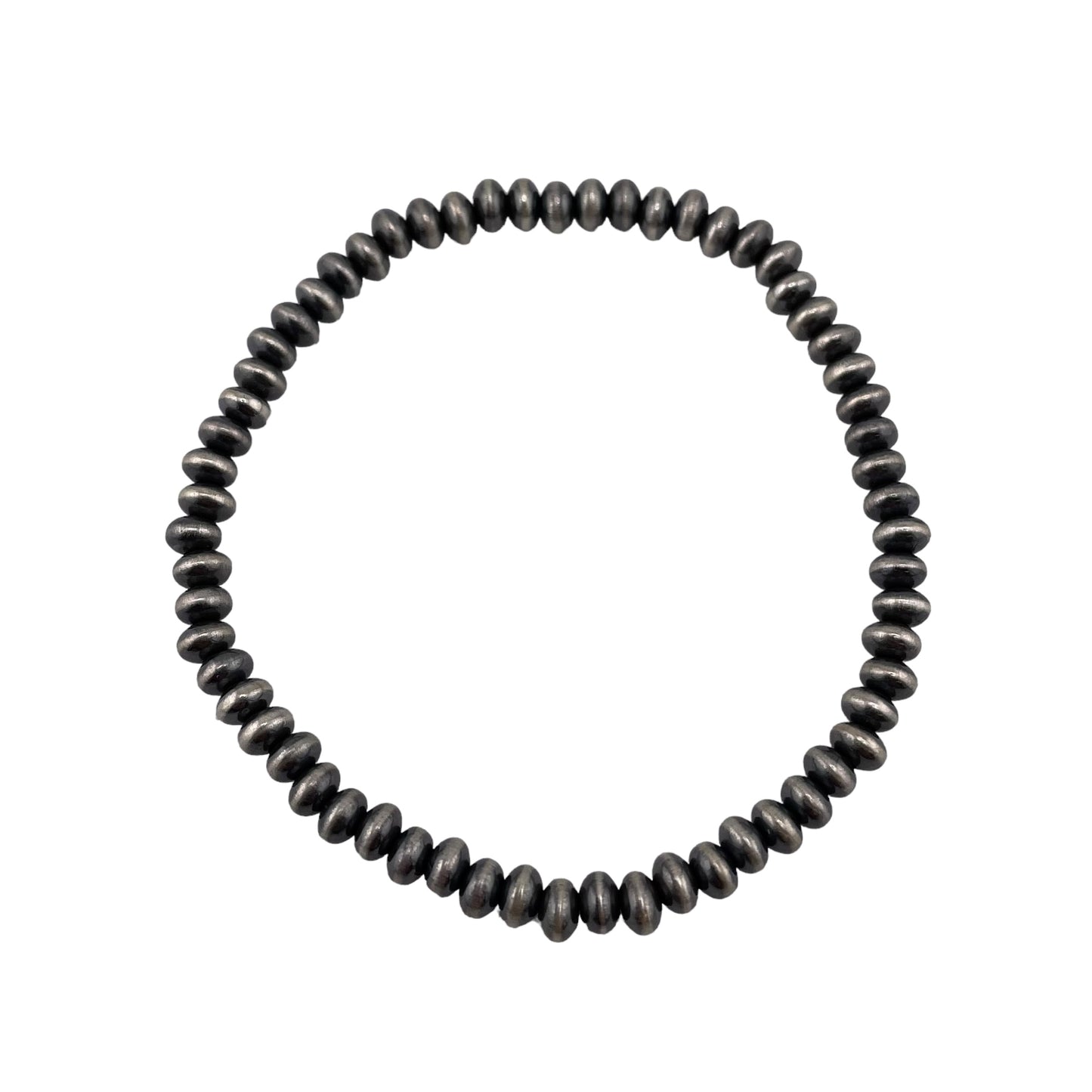 Sterling Silver Desert Pearls Oxidize Saucer Bead Stretch Bracelet. Available from 3mm to 9mm