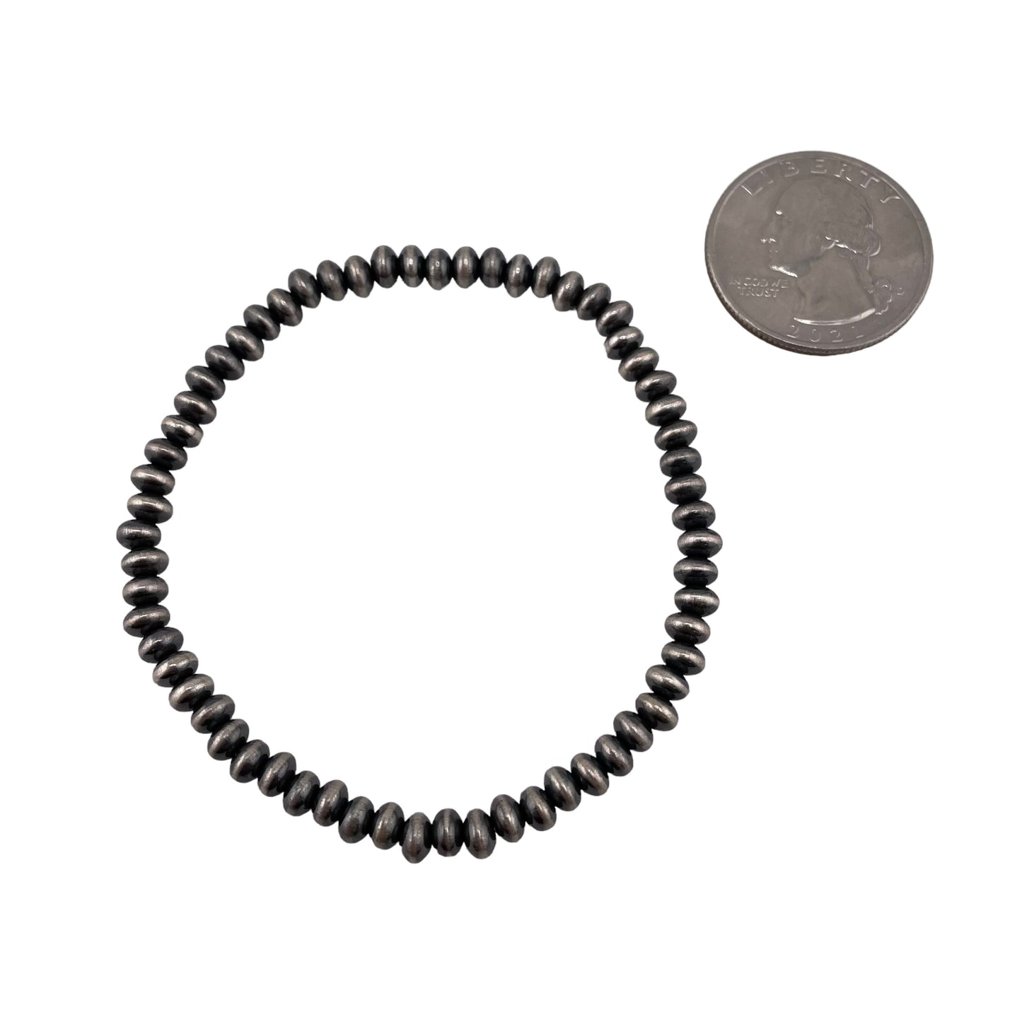 Sterling Silver Desert Pearls Oxidize Saucer Bead Stretch Bracelet. Available from 3mm to 9mm