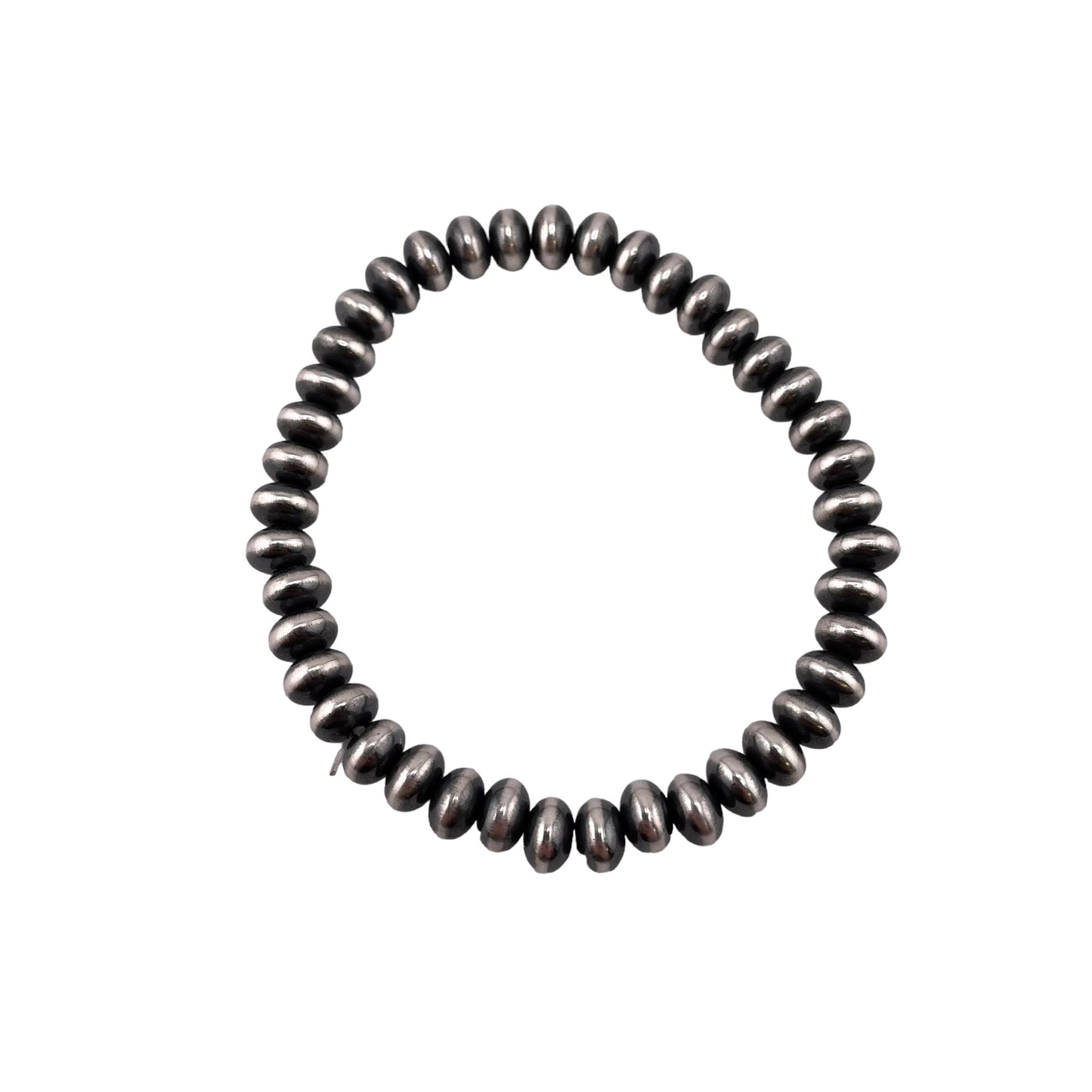 Sterling Silver Desert Pearls Oxidize Saucer Bead Stretch Bracelet. Available from 3mm to 9mm