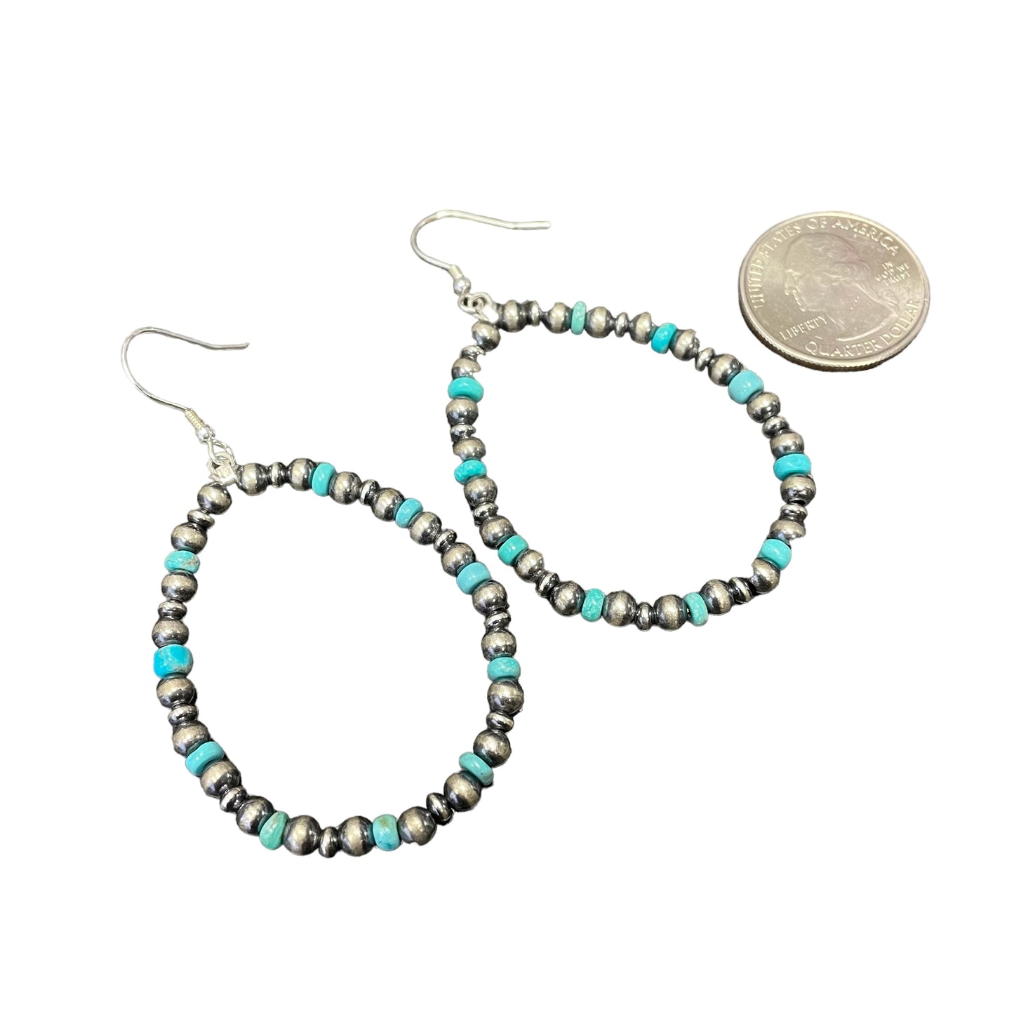 Blue Turquoise Desert Pearl Bead Dangle Earrings Sterling Silver