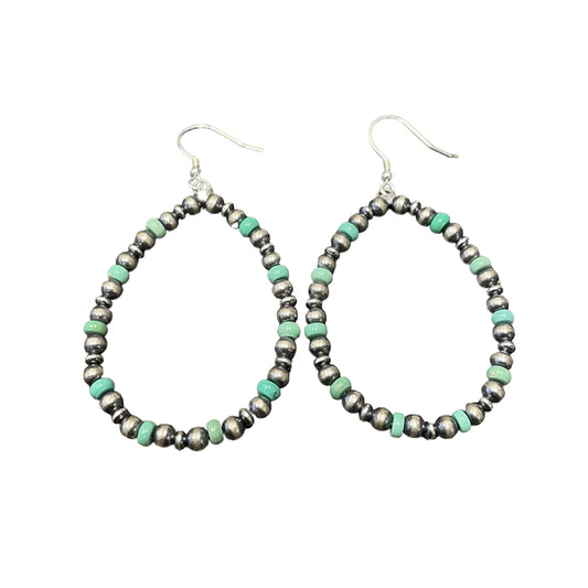 Green Turquoise Desert Pearl Bead Dangle Earrings Sterling Silver