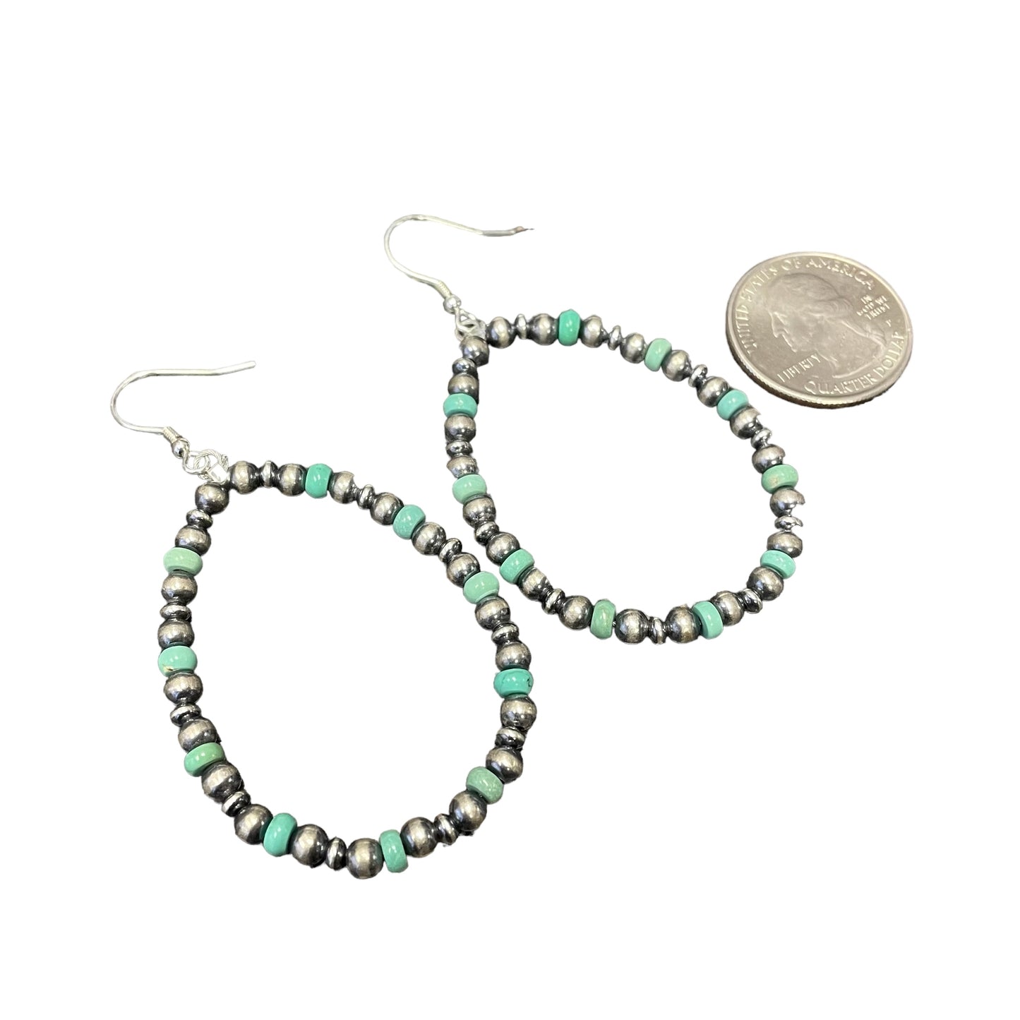 Green Turquoise Desert Pearl Bead Dangle Earrings Sterling Silver