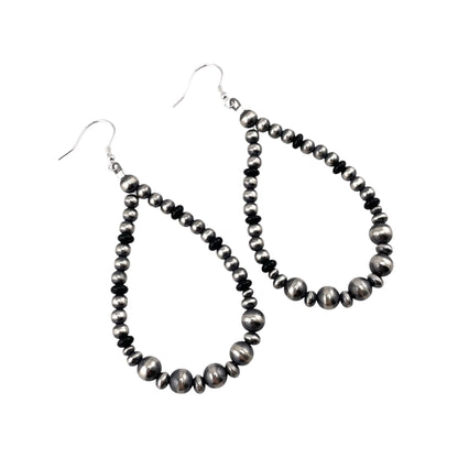 Black Onyx Pearl Bead Dangle Earrings Sterling Silver