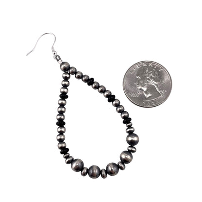 Black Onyx Pearl Bead Dangle Earrings Sterling Silver