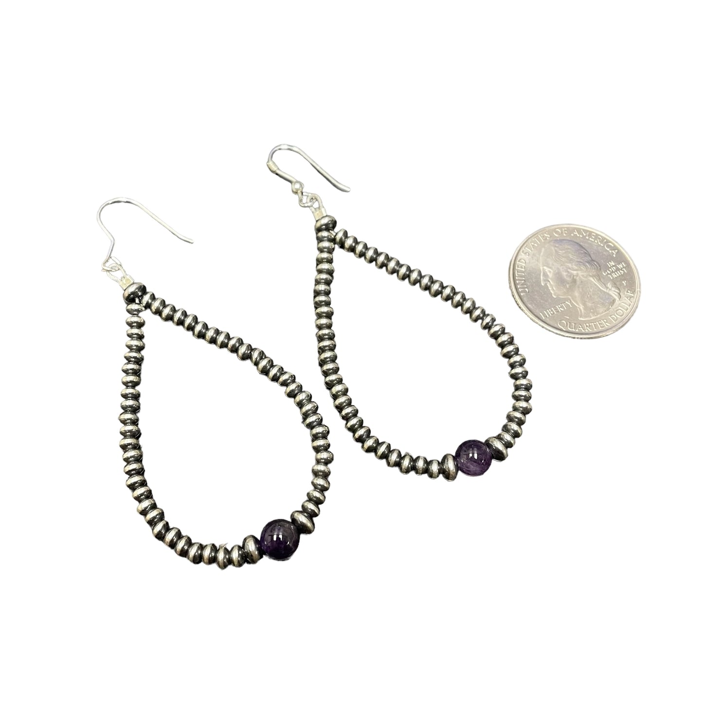 Amethyst Desert Pearl Bead Dangle Earrings Sterling Silver