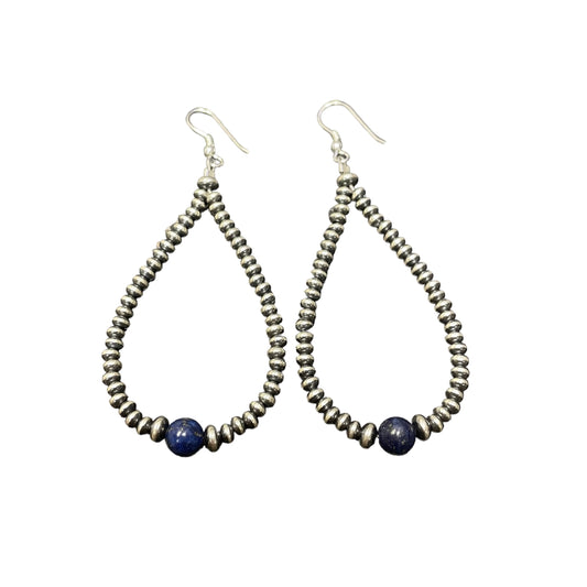 Lapis Desert Pearl Bead Dangle Earrings Sterling Silver