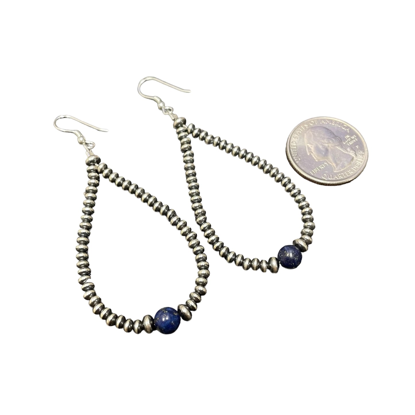 Lapis Desert Pearl Bead Dangle Earrings Sterling Silver