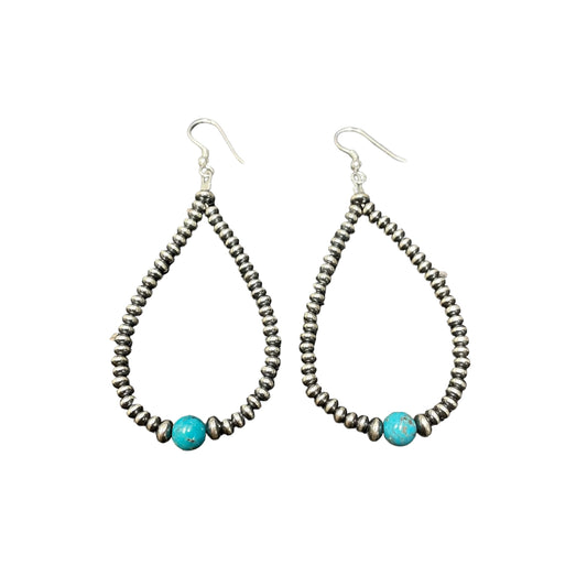 Blue Turquoise Desert Pearl Bead Dangle Earrings Sterling Silver