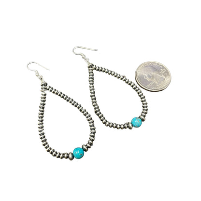 Blue Turquoise Desert Pearl Bead Dangle Earrings Sterling Silver
