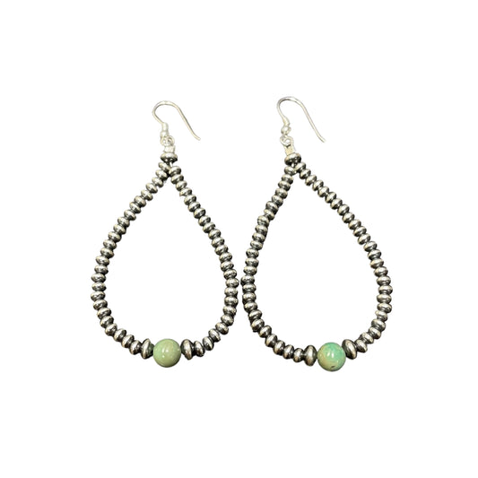 Green Turquoise Desert Pearl Bead Dangle Earrings Sterling Silver