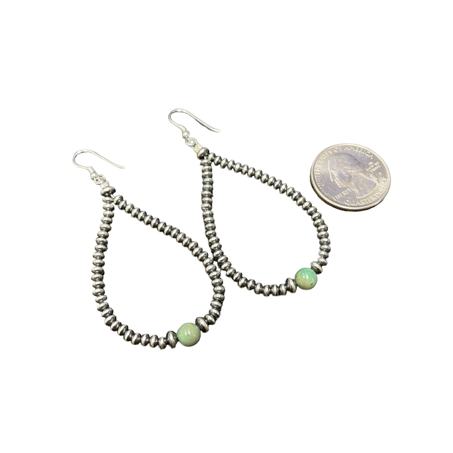 Green Turquoise Desert Pearl Bead Dangle Earrings Sterling Silver