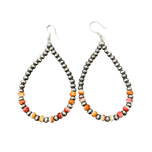 Orange Spiny Oyster Desert Pearl Bead Dangle Earrings Sterling Silver