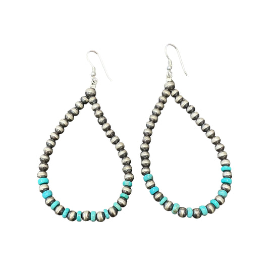 Blue Turquoise Desert Pearl Bead Dangle Earrings Sterling Silver