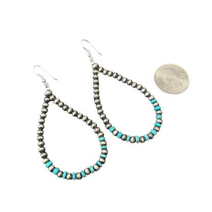 Blue Turquoise Desert Pearl Bead Dangle Earrings Sterling Silver