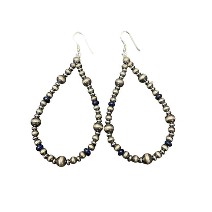 Lapis Desert Pearl Bead Dangle Earrings Sterling Silver