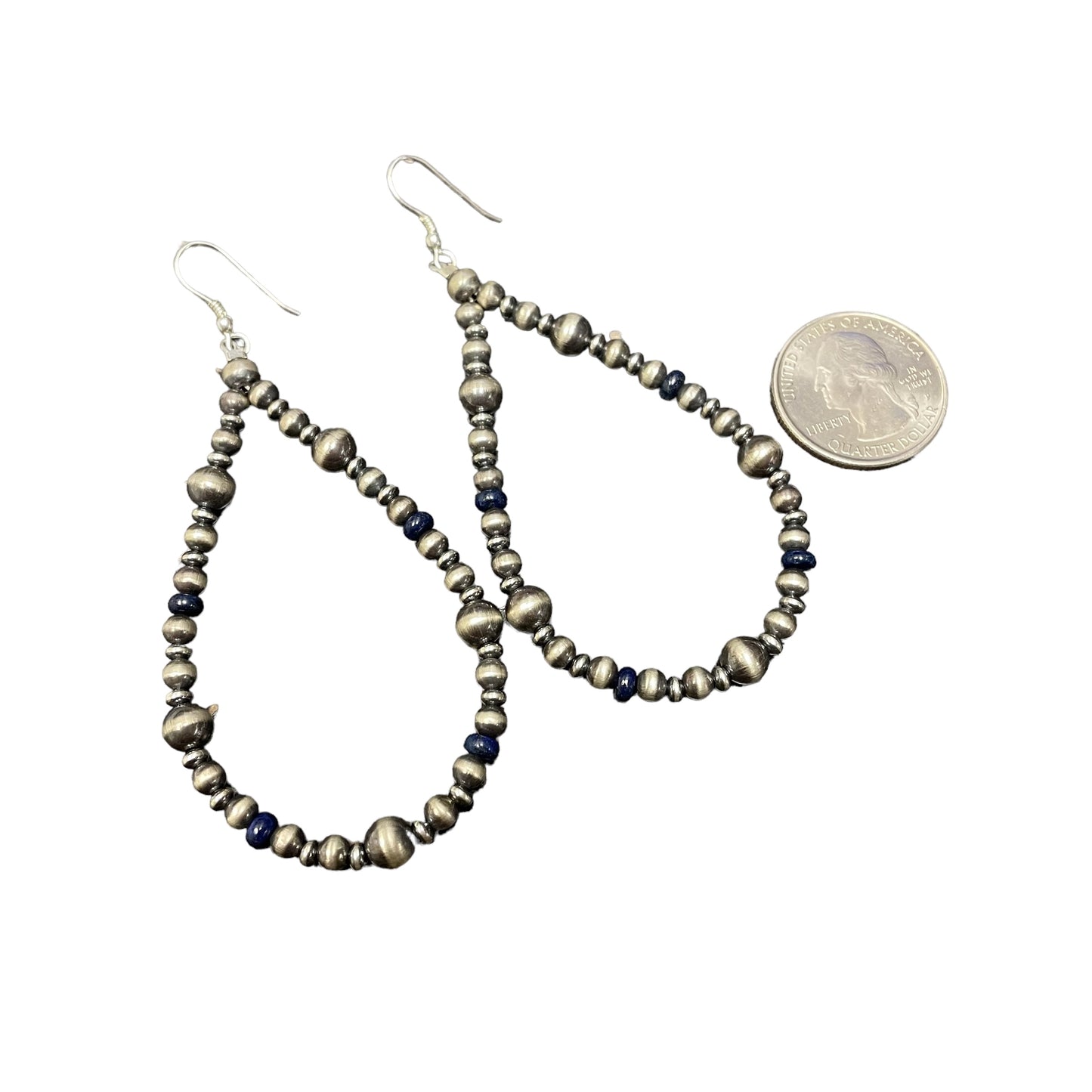 Lapis Desert Pearl Bead Dangle Earrings Sterling Silver