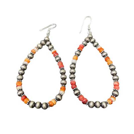 Orange Spiny Oyster Desert Pearl Bead Dangle Earrings Sterling Silver