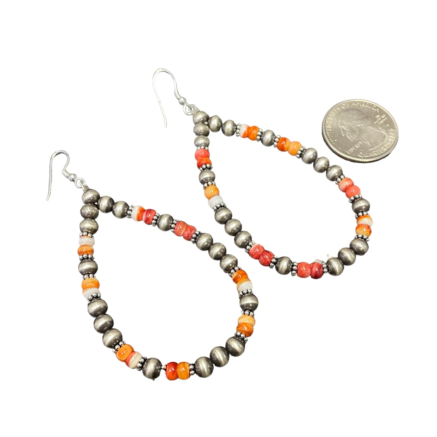 Orange Spiny Oyster Desert Pearl Bead Dangle Earrings Sterling Silver