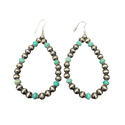 Blue Turquoise Desert Pearl Bead Dangle Earrings Sterling Silver