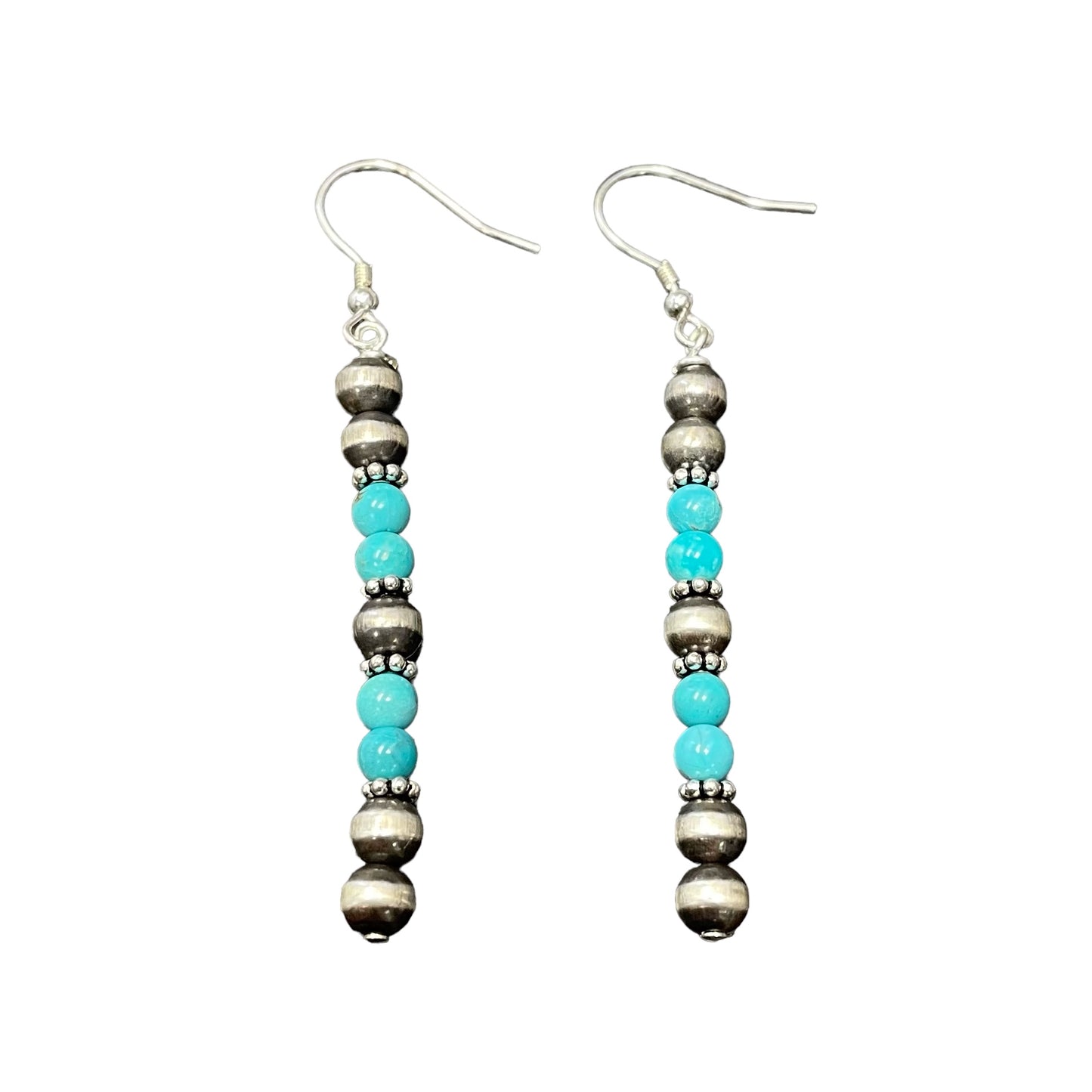 Blue Turquoise Desert Pearl Bead Dangle Earrings Sterling Silver