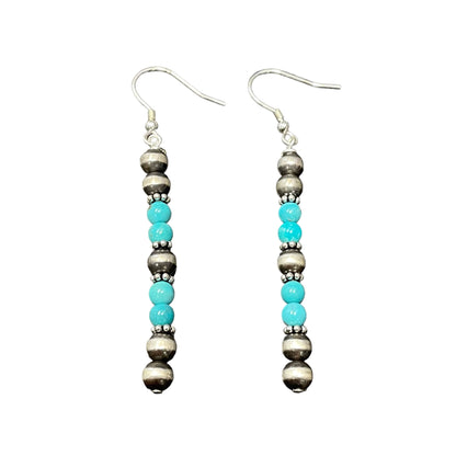 Blue Turquoise Desert Pearl Bead Dangle Earrings Sterling Silver