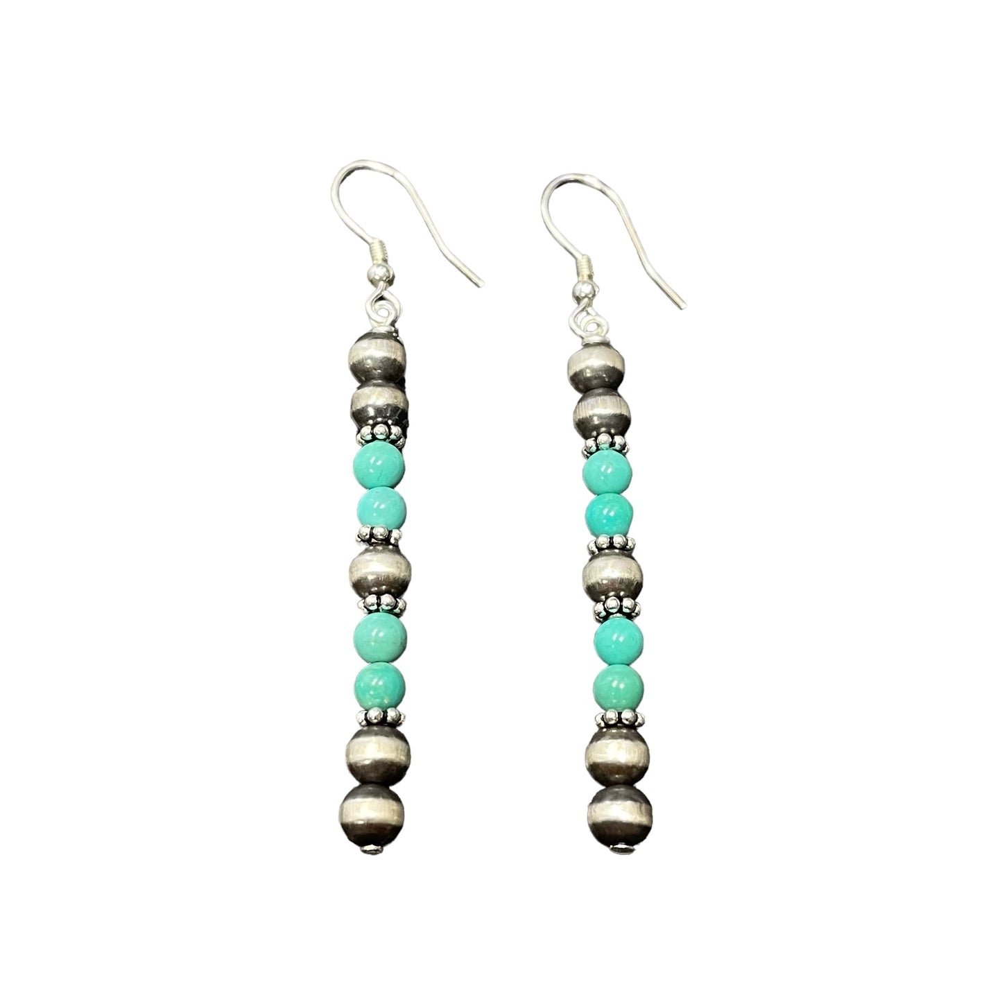 Green Turquoise Desert Pearl Bead Dangle Earrings Sterling Silver