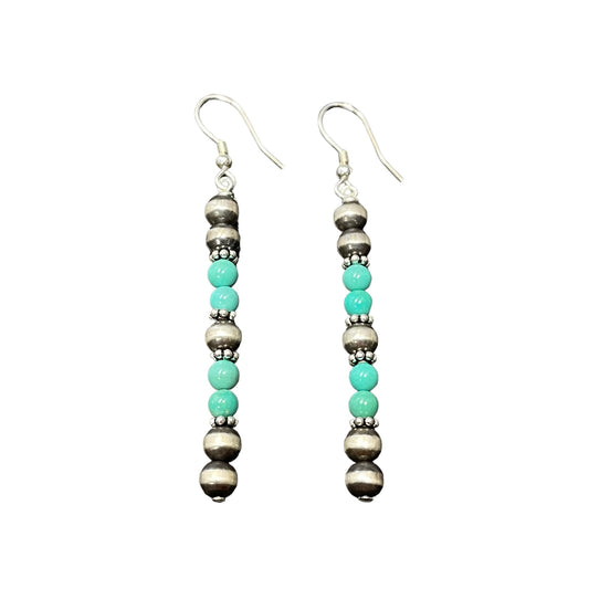 Green Turquoise Desert Pearl Bead Dangle Earrings Sterling Silver