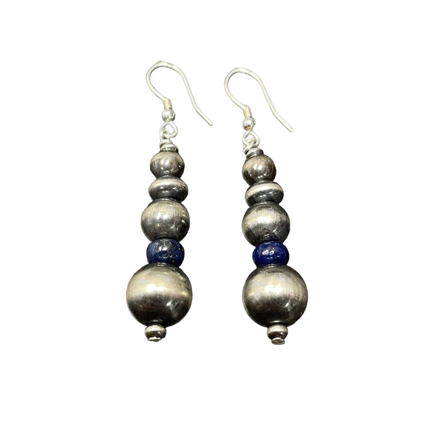 Lapis Desert Pearl Bead Dangle Earrings Sterling Silver