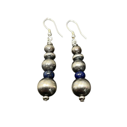 Lapis Desert Pearl Bead Dangle Earrings Sterling Silver