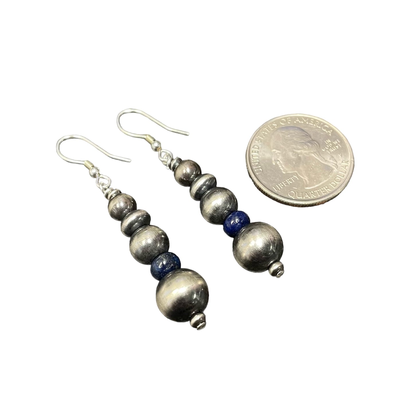 Lapis Desert Pearl Bead Dangle Earrings Sterling Silver