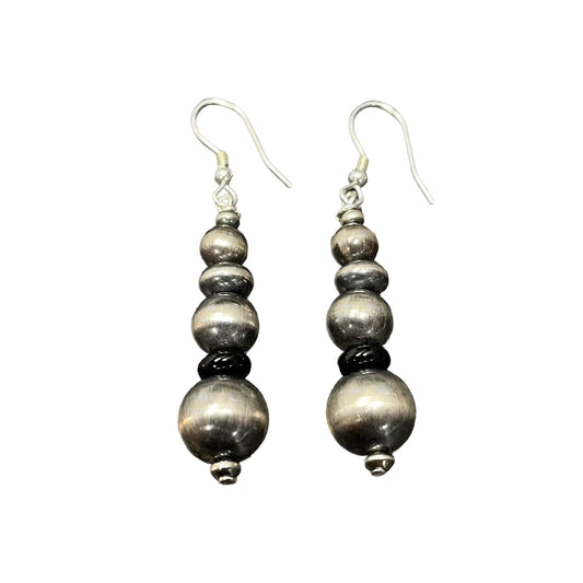 Onyx Desert Pearl Bead Dangle Earrings Sterling Silver