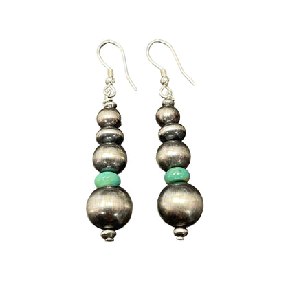 Green Turquoise Desert Pearl Bead Dangle Earrings Sterling Silver