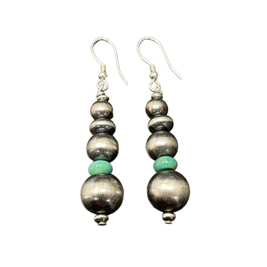 Green Turquoise Desert Pearl Bead Dangle Earrings Sterling Silver