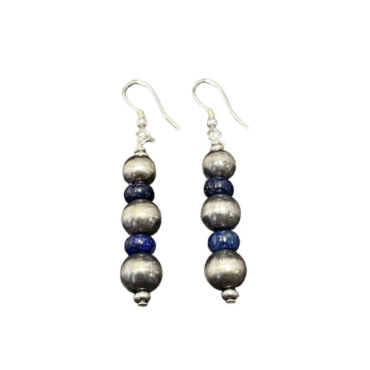 Lapis Desert Pearl Bead Dangle Earrings Sterling Silver