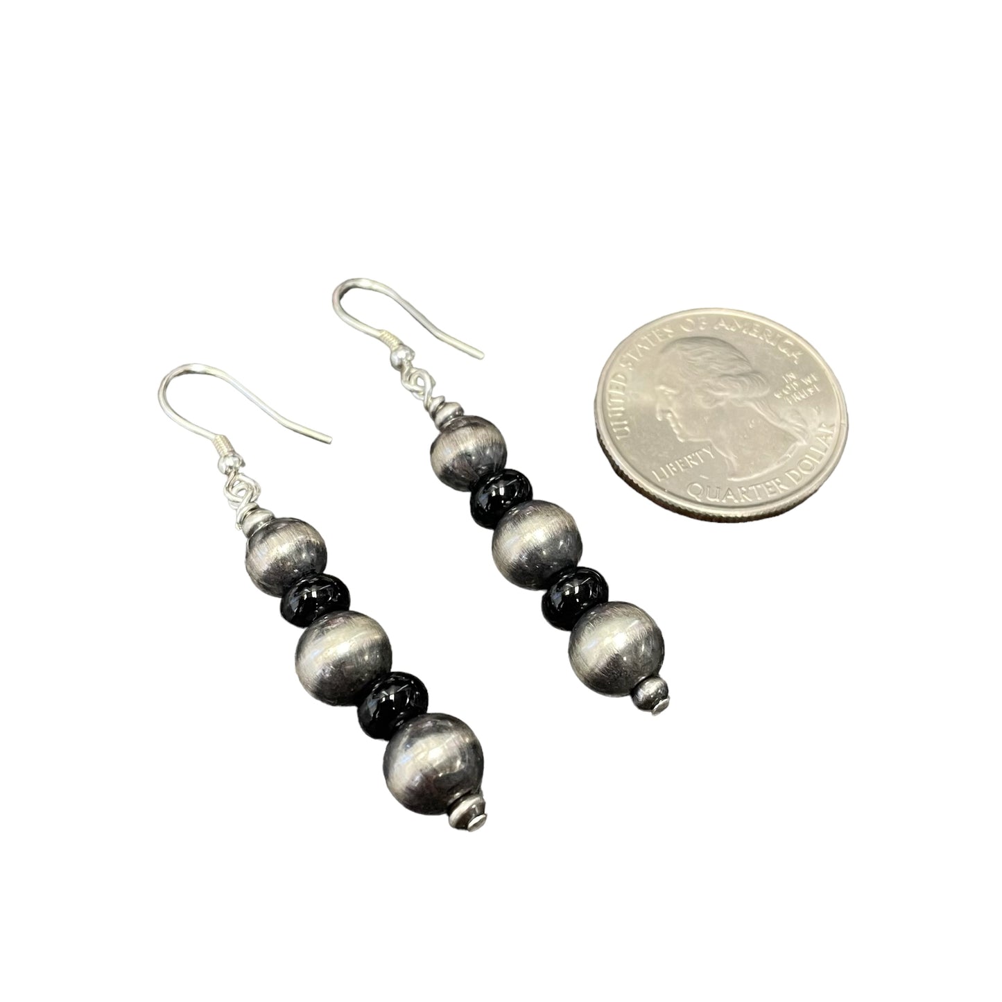 Onyx Desert Pearl Bead Dangle Earrings Sterling Silver