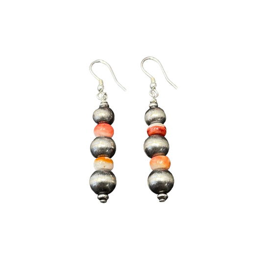 Orange Spiny Oyster Desert Pearl Bead Dangle Earrings Sterling Silver