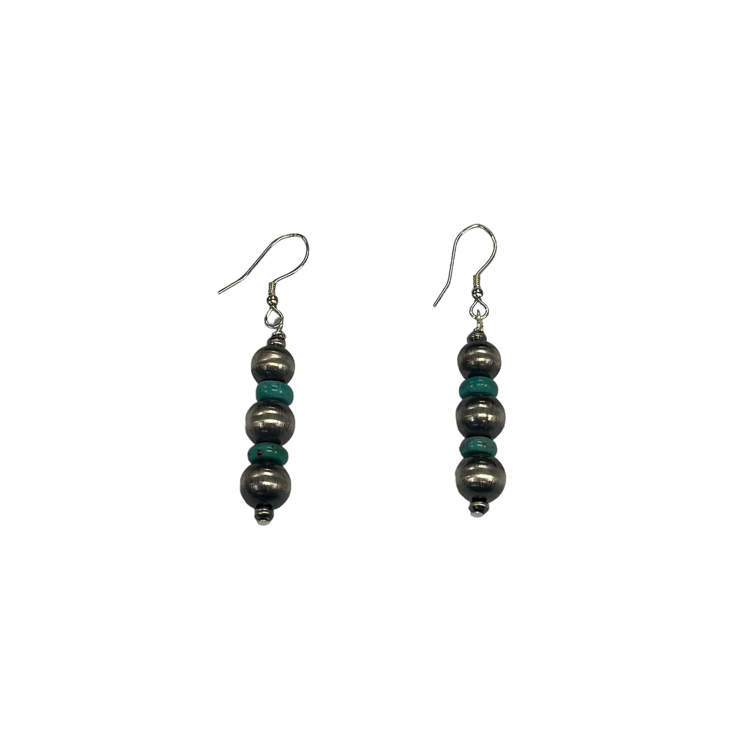 Green Turquoise Desert Pearl Bead Dangle Earrings Sterling Silver