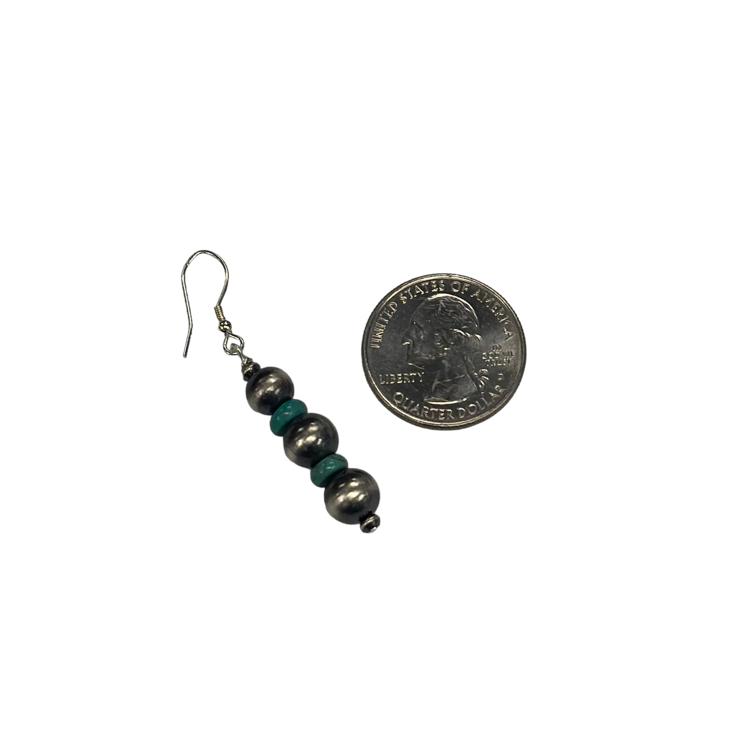 Green Turquoise Desert Pearl Bead Dangle Earrings Sterling Silver