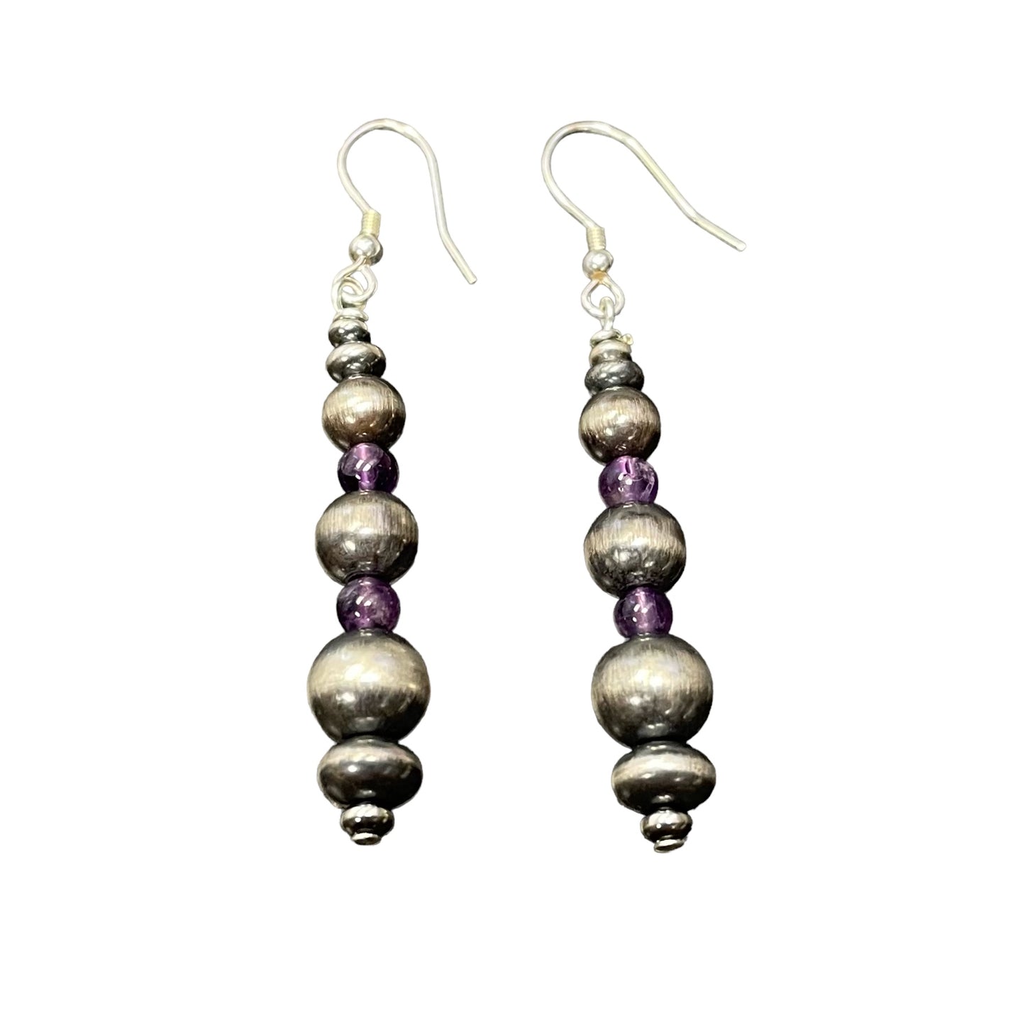 Amethyst Desert Pearl Bead Dangle Earrings Sterling Silver