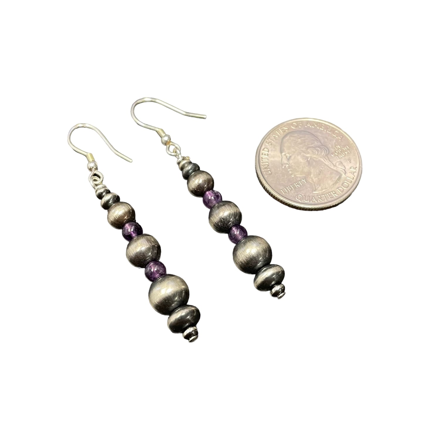 Amethyst Desert Pearl Bead Dangle Earrings Sterling Silver