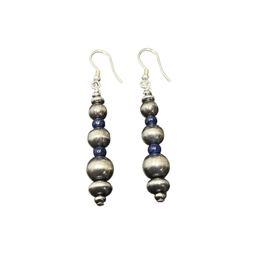 Lapis Desert Pearl Bead Dangle Earrings Sterling Silver