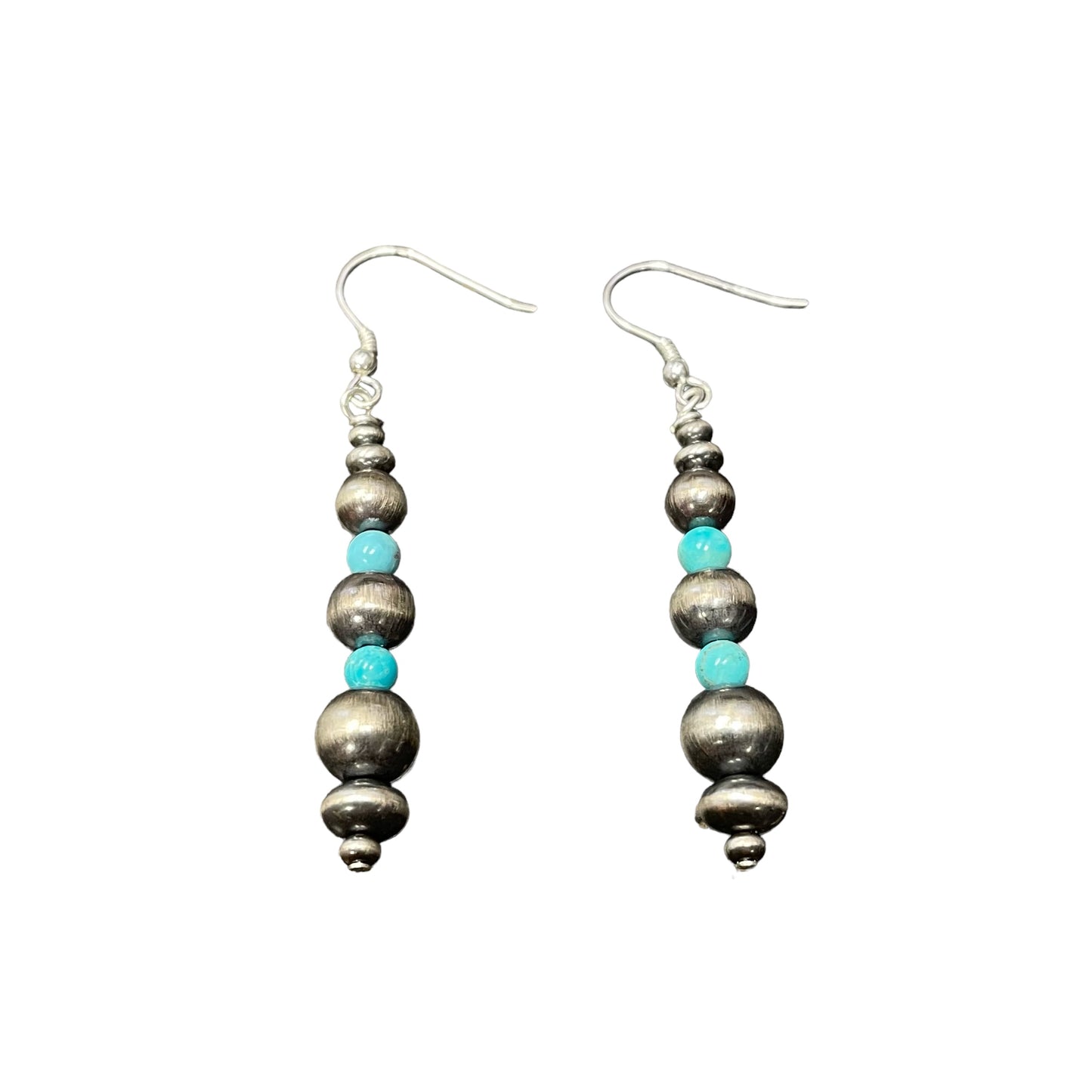 Blue Turquoise Desert Pearl Bead Dangle Earrings Sterling Silver