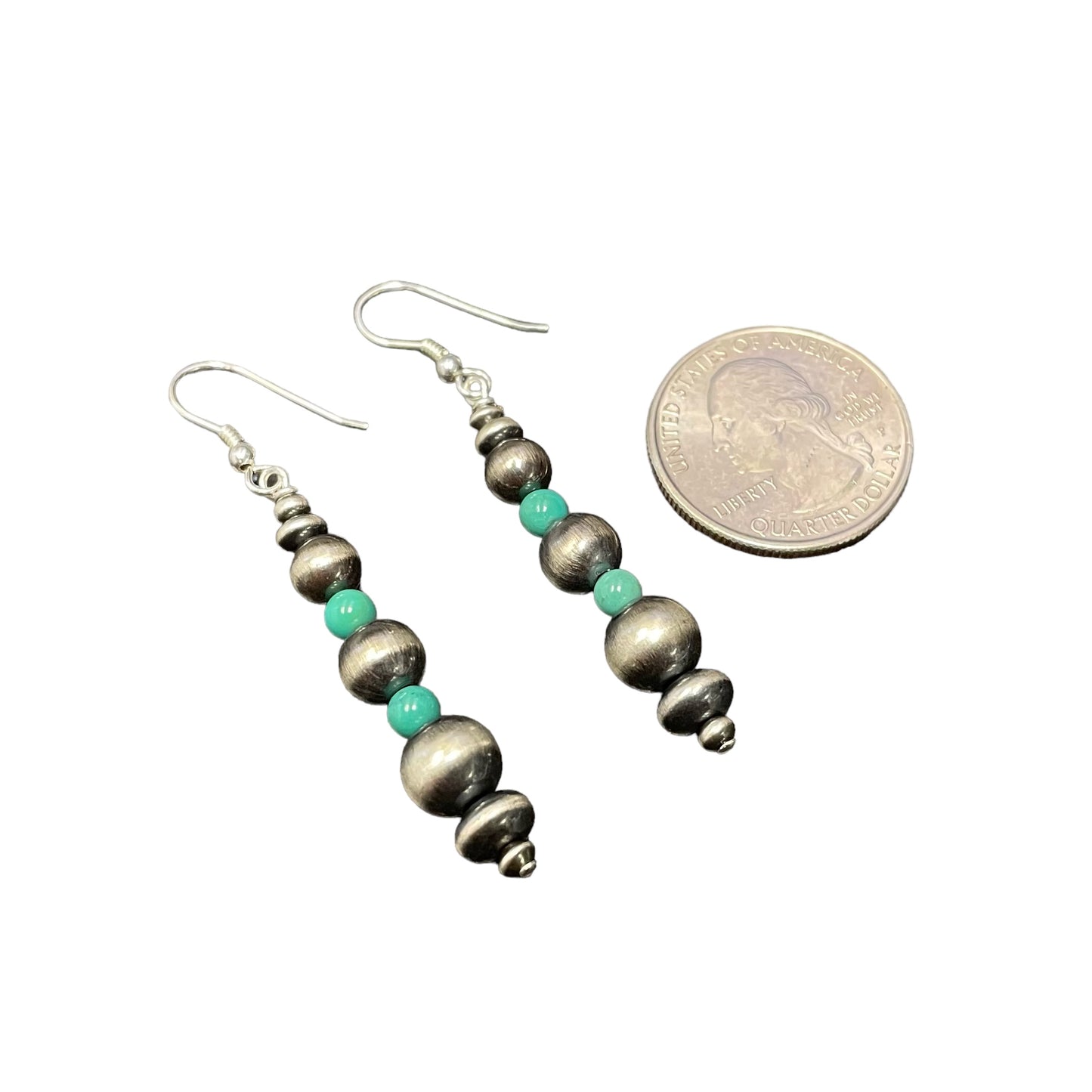 Blue Turquoise Desert Pearl Bead Dangle Earrings Sterling Silver