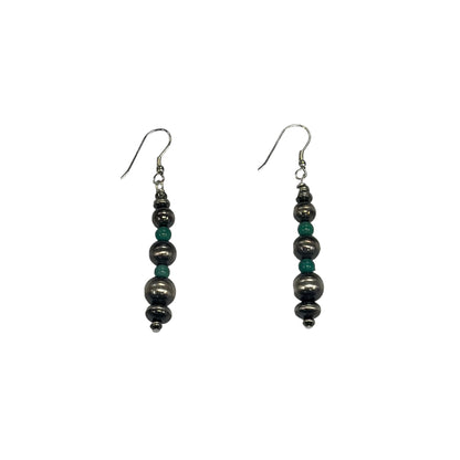 Green Turquoise Desert Pearl Bead Dangle Earrings Sterling Silver