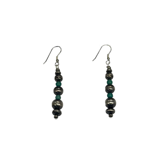 Green Turquoise Navajo Pearl Bead Dangle Earrings Sterling Silver